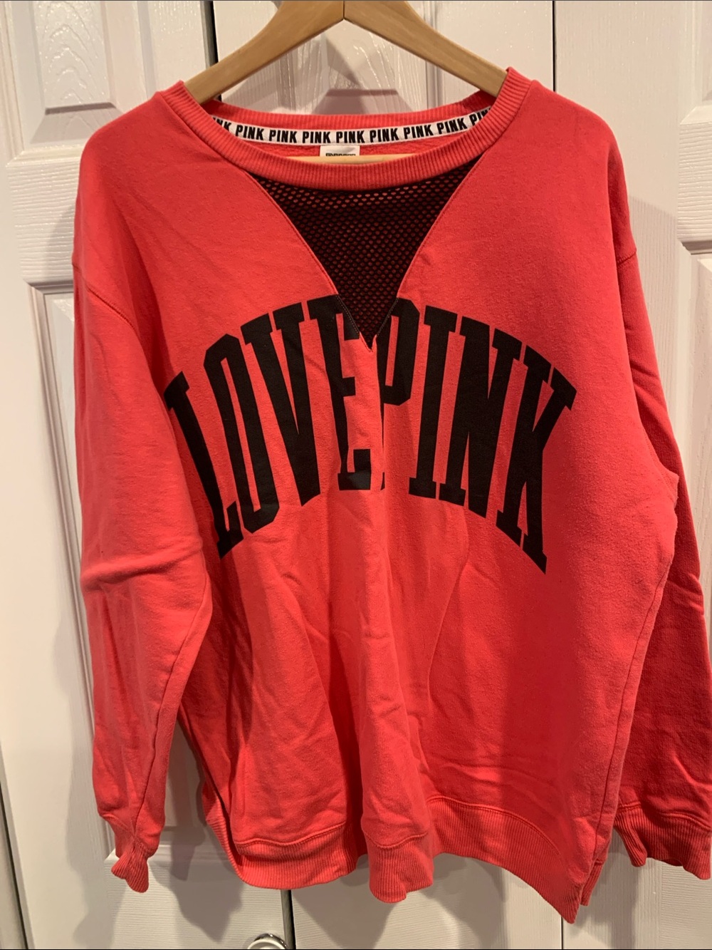 PINK Victoria's Secret Coral and Black Mesh Sweatshirt